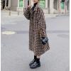 imagechouyatou Womens Winter Elegant Plaid Wool Blend Overcoat Lapel Vintage Mid Long Trench Coat with BeltCoffee