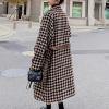 imagechouyatou Womens Winter Elegant Plaid Wool Blend Overcoat Lapel Vintage Mid Long Trench Coat with BeltCoffee