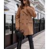 imagechouyatou Womens Winter Lapel Collar Double Breasted Office Work Wool Blend Trench Pea Coat OvercoatKhaki