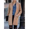 imagechouyatou Womens Winter Notched Collar Open Front Wool Coat Midi Long Business Casual Wool Pea CoatCamel