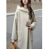 imagechouyatou Womens Winter Open Front Wool Coat Causal Hooded Mid Long Trench Coat Overcoat with PocketsApricot