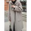 imagechouyatou Womens Winter Open Front Wool Coat Causal Hooded Mid Long Trench Coat Overcoat with PocketsApricot Grey
