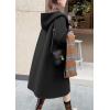 imagechouyatou Womens Winter Open Front Wool Coat Causal Hooded Mid Long Trench Coat Overcoat with PocketsBlack