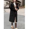 imagechouyatou Womens Winter Open Front Wool Coat Causal Hooded Mid Long Trench Coat Overcoat with PocketsBlack