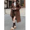 imagechouyatou Womens Winter Open Front Wool Coat Causal Hooded Mid Long Trench Coat Overcoat with PocketsBrown