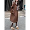 imagechouyatou Womens Winter Open Front Wool Coat Causal Hooded Mid Long Trench Coat Overcoat with PocketsBrown