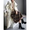 imagechouyatou Womens Winter Plaid Knit Skirt Tassel Hem High Elastic Waist Swing Midi Long SkirtCoffee