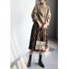 imagechouyatou Womens Winter Plaid Knit Skirt Tassel Hem High Elastic Waist Swing Midi Long SkirtCoffee