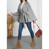 imagechouyatou Womens Winter Poncho Wool Coat Double Breasted Casual Loose Wool Blend Cape Cloak CoatGrey