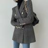 imagechouyatou Womens Winter Wool Casual Blazer Jacket Work Notch Lapel Trench Coat Double Breasted Pea CoatGrey