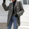imagechouyatou Womens Winter Wool Casual Blazer Jacket Work Notch Lapel Trench Coat Double Breasted Pea CoatGrey