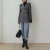 imagechouyatou Womens Winter Wool Casual Blazer Jacket Work Notch Lapel Trench Coat Double Breasted Pea CoatGrey