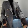 imagechouyatou Womens Winter Wool Casual Blazer Jacket Work Notch Lapel Trench Coat Double Breasted Pea CoatGrey