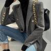 imagechouyatou Womens Winter Wool Casual Blazer Jacket Work Notch Lapel Trench Coat Double Breasted Pea CoatGrey