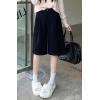 imagechouyatou Womens Winter Wool Wide Leg Shorts High Elastic Waist Dressy Casual Bermuda Shorts with PocketsBlack