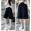 imagechouyatou Womens Winter Wool Wide Leg Shorts High Elastic Waist Dressy Casual Bermuda Shorts with PocketsBlack