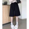 imagechouyatou Womens Winter Wool Wide Leg Shorts High Elastic Waist Dressy Casual Bermuda Shorts with PocketsBlack