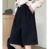 imagechouyatou Womens Winter Wool Wide Leg Shorts High Elastic Waist Dressy Casual Bermuda Shorts with PocketsBlack