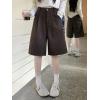 imagechouyatou Womens Winter Wool Wide Leg Shorts High Elastic Waist Dressy Casual Bermuda Shorts with PocketsCoffee