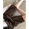 imagechouyatou Womens Winter Wool Wide Leg Shorts High Elastic Waist Dressy Casual Bermuda Shorts with PocketsCoffee
