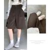 imagechouyatou Womens Winter Wool Wide Leg Shorts High Elastic Waist Dressy Casual Bermuda Shorts with PocketsCoffee