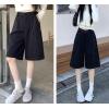 imagechouyatou Womens Winter Wool Wide Leg Shorts High Elastic Waist Dressy Casual Bermuda Shorts with PocketsDark Gray