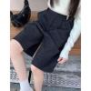 imagechouyatou Womens Winter Wool Wide Leg Shorts High Elastic Waist Dressy Casual Bermuda Shorts with PocketsDark Gray