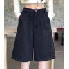 imagechouyatou Womens Winter Wool Wide Leg Shorts High Elastic Waist Dressy Casual Bermuda Shorts with PocketsDark Gray