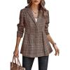 imagechouyatou Women Business Casual Work Plaid Blazer Jacket Single Breasted Office Dressy Peplum Blazer SuitKhaki