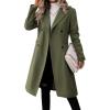 imagechouyatou Womens Business Casual Double Breasted Wool Coat Notch Collar Midi Long Winter Pea CoatArmy Green