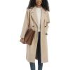 imagechouyatou Womens Business Casual Double Breasted Wool Coat Notch Lapel Midi Long Winter Trench CoatKhaki