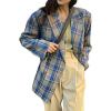 imagechouyatou Womens Business Casual Plaid Blazer Jacket Notched Collar Open Front Dressy Suit Loose Pea CoatBlue