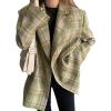 imagechouyatou Womens Business Casual Plaid Blazer Jacket Notched Collar Open Front Dressy Suit Loose Pea CoatGreen