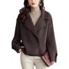 imagechouyatou Womens Casual Business Wool Blend Coat Loose Double Breasted Suit Coat Dressy Blazer Pea CoatBrown