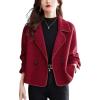 imagechouyatou Womens Casual Business Wool Blend Coat Loose Double Breasted Suit Coat Dressy Blazer Pea CoatRed