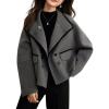 imagechouyatou Womens Casual Business Wool Blend Trench Coat Loose Double Breasted Blazer Jacket Pea CoatGrey