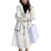 imagechouyatou Womens Contrast Color Striped Single Breasted Wool Coat Sailor Collar Dressy Midi Long Winter Trench CoatWhite