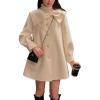 imagechouyatou Womens Cute Bow Lapel Collar Wool Coat Single Breasted Wool Blend Pea Coat with PocketsBeige