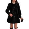 imagechouyatou Womens Cute Bow Lapel Collar Wool Coat Single Breasted Wool Blend Pea Coat with PocketsBlack