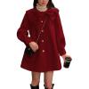 imagechouyatou Womens Cute Bow Lapel Collar Wool Coat Single Breasted Wool Blend Pea Coat with PocketsRed