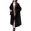 imagechouyatou Womens Cute Winter Wool Blend Trench Coat Mid Long Open front Hooded Coat Horn Button OvercoatBlack