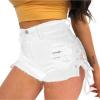 imagechouyatou Womens High Waist Perfect ButtLifting Destroyed Hole Fringed Denim Short Drawstring SlitWhite