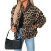 imagechouyatou Womens Leopard Print Wool Coat Button Down Stand Collar Wool Blend Bomber Jacket with PocketsBrown