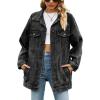 imagechouyatou Womens Oversized Washed Denim Jacket Boyfriend Button Down Mid Long Jean Jacket ShacketBlack