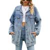 imagechouyatou Womens Oversized Washed Denim Jacket Boyfriend Button Down Mid Long Jean Jacket ShacketBlue