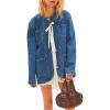 imagechouyatou Womens Removable Tie Front Denim Jacket Fall Boyfriend Button Down Jean Jacket ShacketBlue