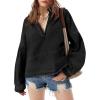 imagechouyatou Womens Vintage VNeck Denim Pullover Tops Distressed Collarless Oversized Jean Shirt JacketsBlack