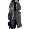 imagechouyatou Womens Winter Casual Herringbone Wool Coat Double Breasted Notch Collar Dressy Long Trench CoatGrey