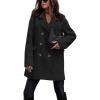 imagechouyatou Womens Winter Double Breasted Wool Pea Coat Classic Notch Lapel Office Wool Coat OvercoatBlack
