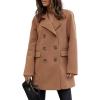 imagechouyatou Womens Winter Lapel Collar Double Breasted Office Work Wool Blend Trench Pea Coat OvercoatKhaki